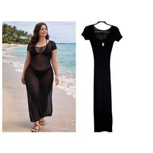 Khy Mesh Scoop Neck Maxi Dress Womens Small Black Short Sleeve Sheer